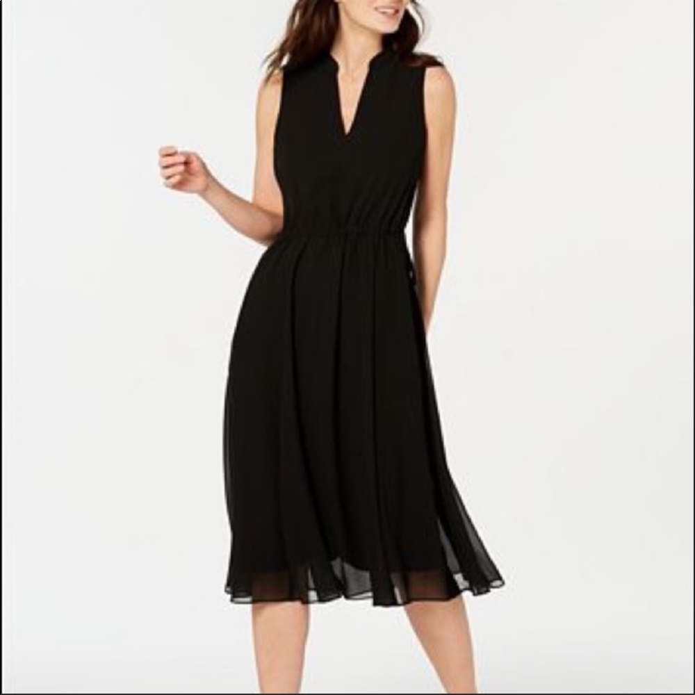 ANNE KLEIN BLACK CHIFFON MIDI DRESS